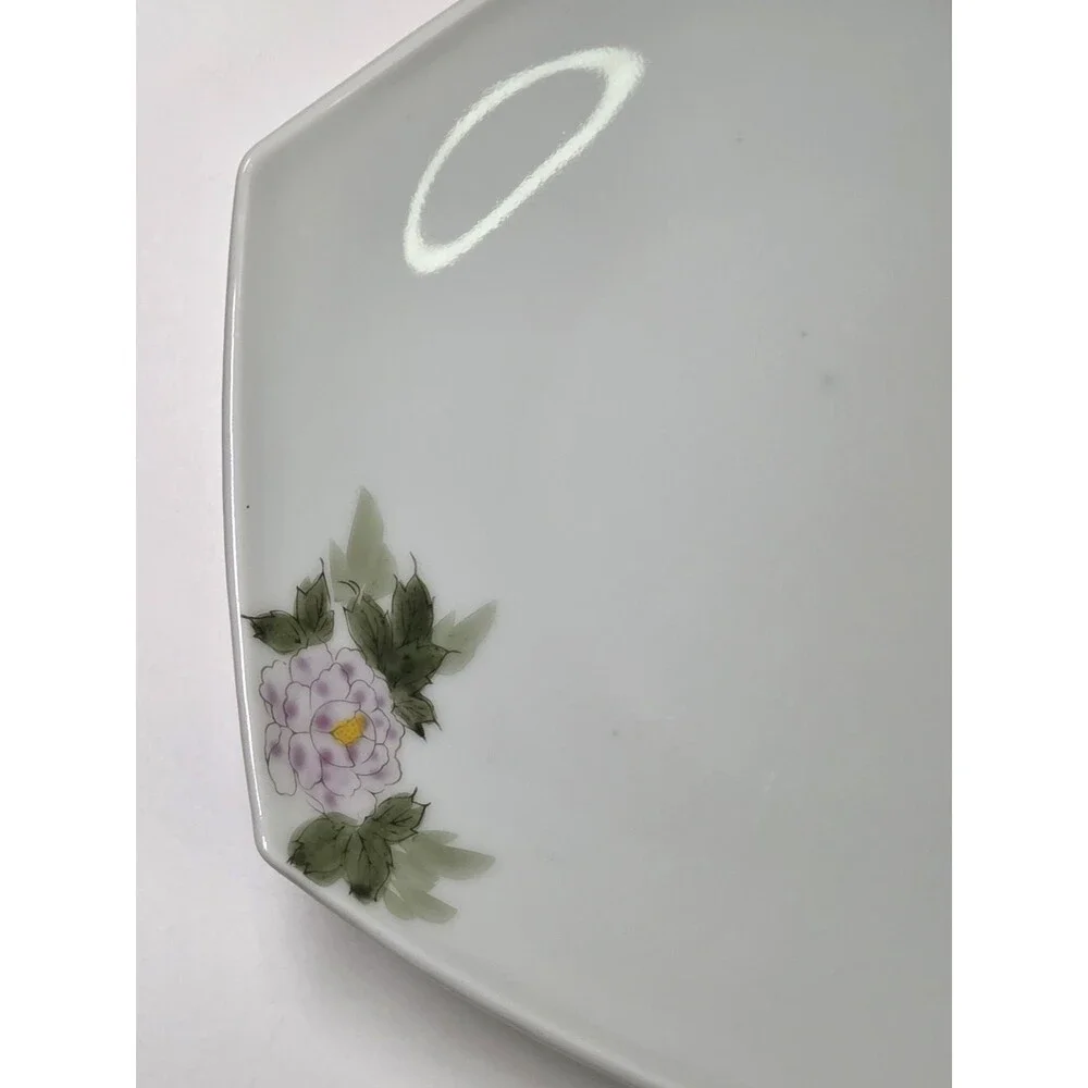 Set Of 5 Hexagonal Plates Hand Painted Foo Dogs Dragons Floral 7.25